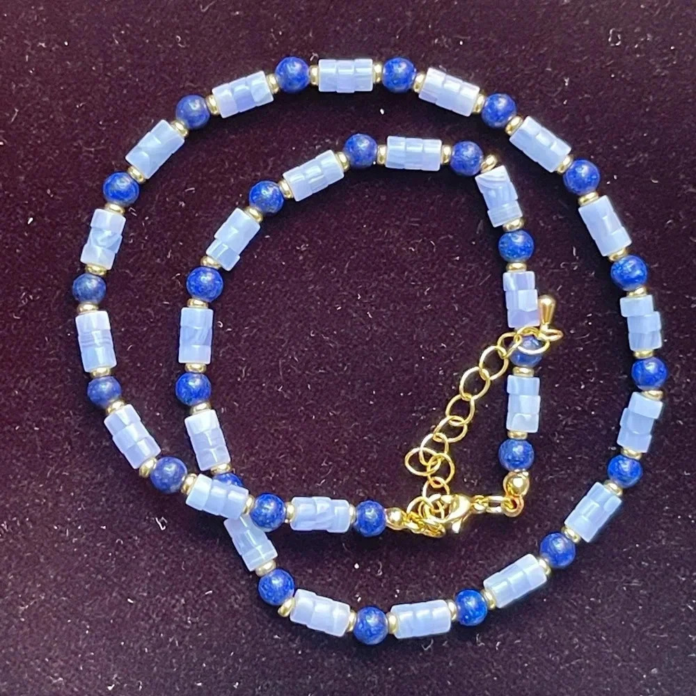 Natural gemstone Necklace lavender jade and lapis about 17” + 2 “extension